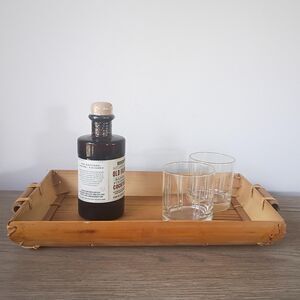 Vintage Bamboo Serving Tray Handles Boho Island Tiki Decor Rattan Vanity Valet